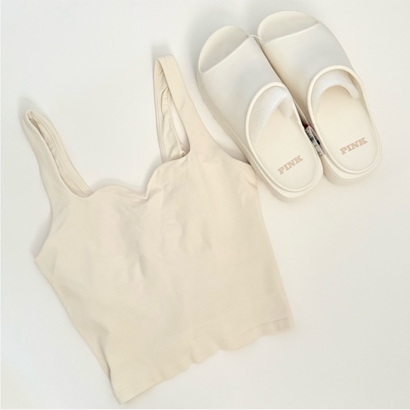 Victoria's Secret Cream Tank & Slides Apparel Bundle - Picture 1 of 6